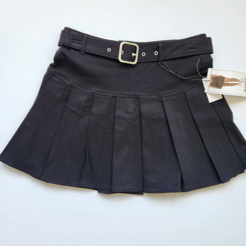 School Girl Pleated Mini Skirt Black Belted Prep School Preppy Academia Small - Picture 3 of 16